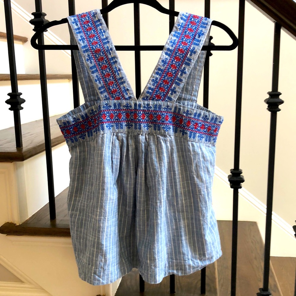 Anthropologie | Striped and Embroidered Tank Top